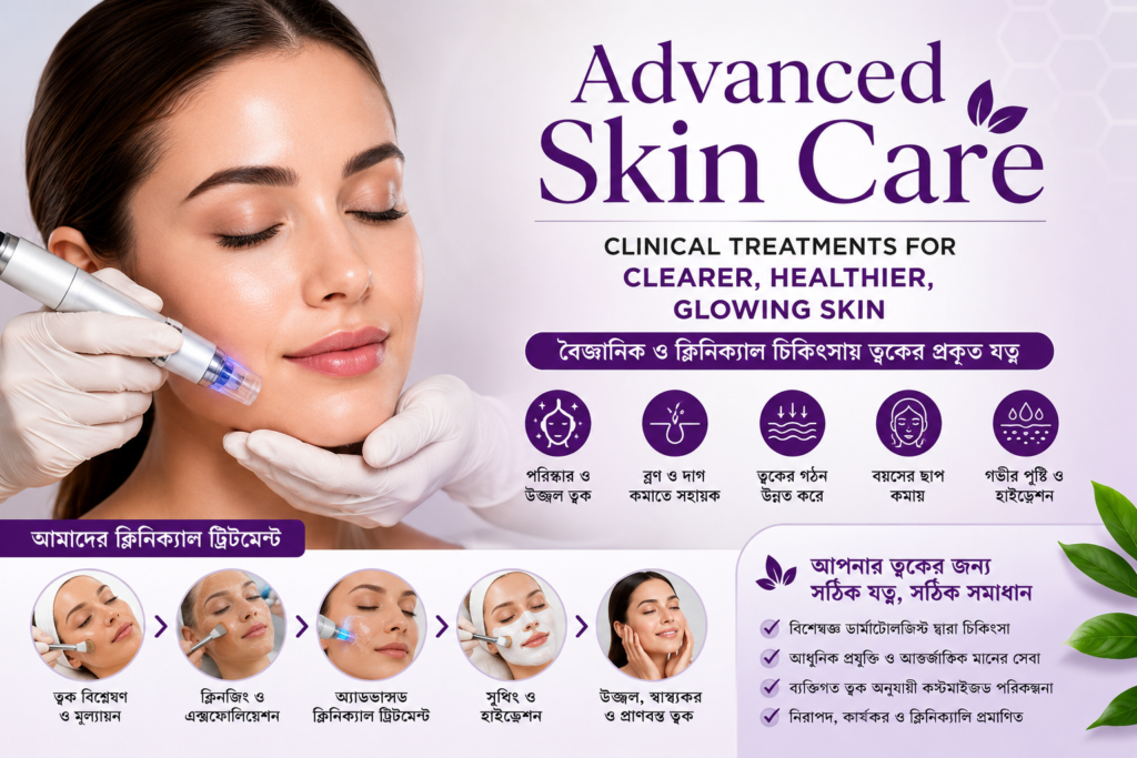 Advanced Skin Care Treatment – পরিষ্কার, স্বাস্থ্যকর ও উজ্জ্বল ত্বকের জন্য আধুনিক ক্লিনিক্যাল স্কিন কেয়ার সেবা